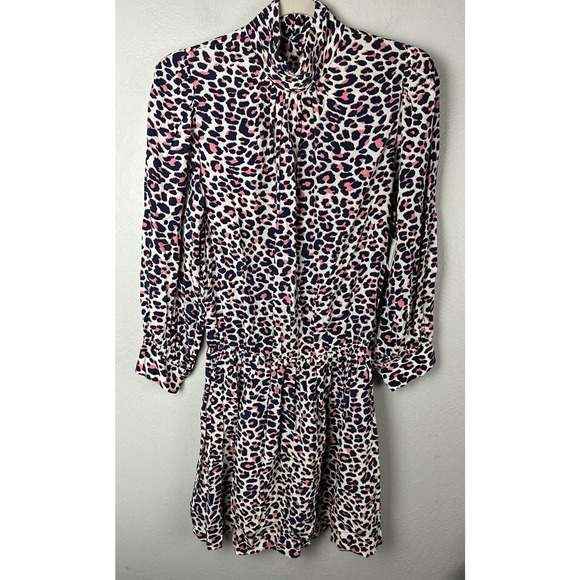 Zadig & Voltaire Dress Rivali White/Pink Leopard Print Size Large Mock Neck Mini - Picture 1 of 6